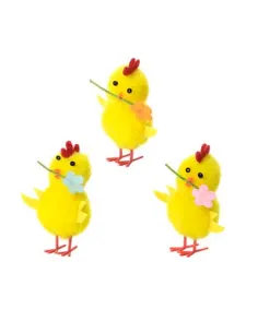 Pollito amarillo con flor 5 cm Pascua (unidad)