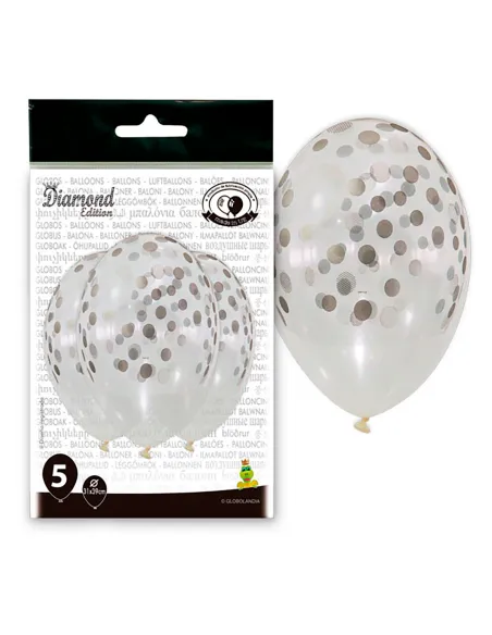 Set 5 globos transparentes con Lunares Plata
