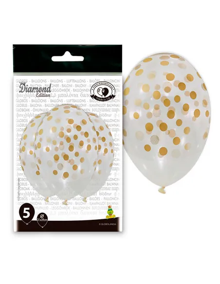 Set 5 globos transparentes con Lunares Dorados