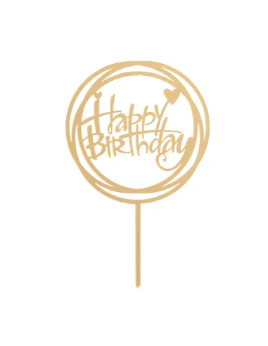 Topper dorado para tarta Happy Birthday