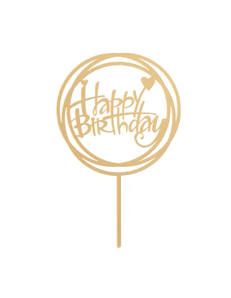 Topper dorado para tarta Happy Birthday