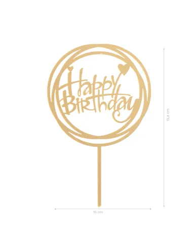 Topper dorado para tarta Happy Birthday