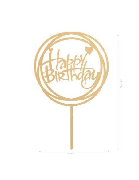 Topper dorado para tarta Happy Birthday