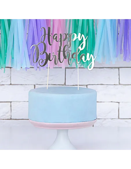 Topper tarta Happy Birthday Plata PartyDeco