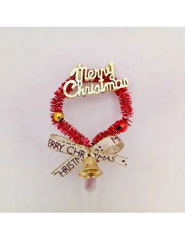 Adorno Merry Christmas rojo con cascabel