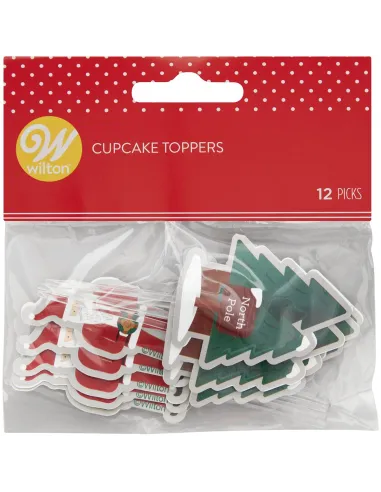 Set 12 toppers Papá Noel y Abeto Navidad Wilton