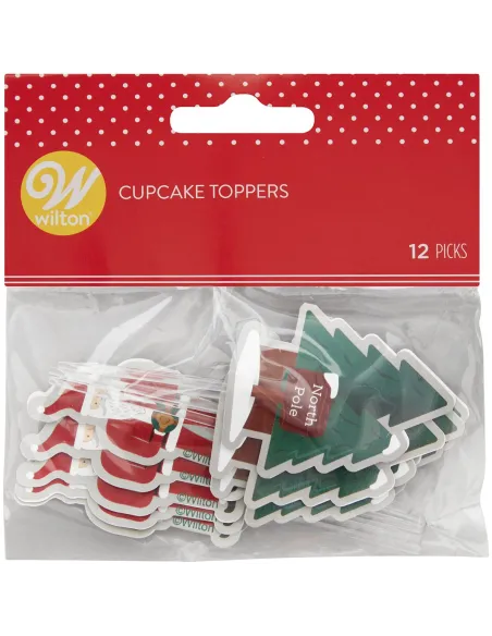 Set 12 toppers Papá Noel y Abeto Navidad Wilton