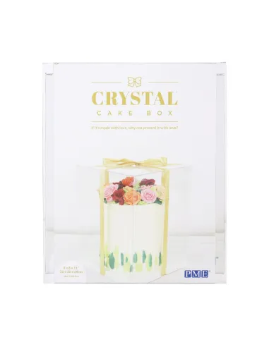 Caja tarta transparente Crystal con base, tapa y lazo 25 cm PME