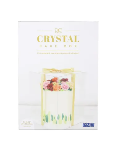 Caja tarta transparente Crystal con base, tapa y lazo 20 cm PME