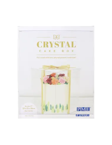 Caja tarta transparente Crystal con base, tapa y lazo 15 cm PME