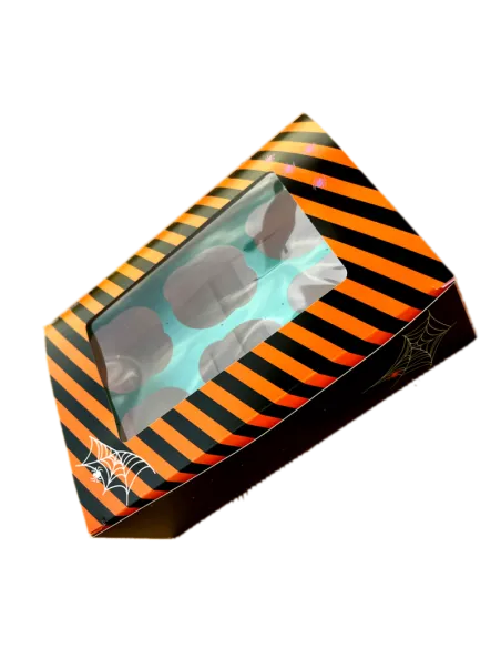 Caja 6 cupcakes negro y naranja con ventana Halloween Azucren