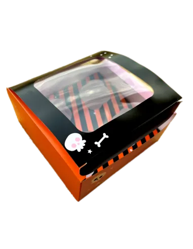 Caja 4 cupcakes negro y naranja con ventana Halloween Azucren