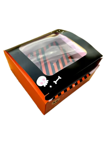 Caja 4 cupcakes negro y naranja con ventana Halloween Azucren