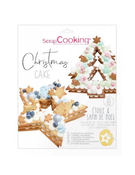 Set 2 plantillas de plástico Estrella y árbol de Navidad Scrapcooking