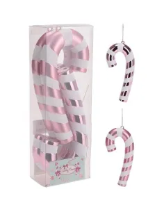 Set 4 adornos rosa y blanco Bastón de Navidad