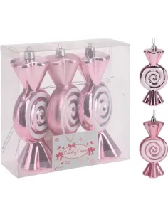 Set 3 adornos rosa y blanco Caramelo Navidad
