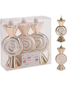 Set 3 adornos dorado y blanco Caramelo Navidad