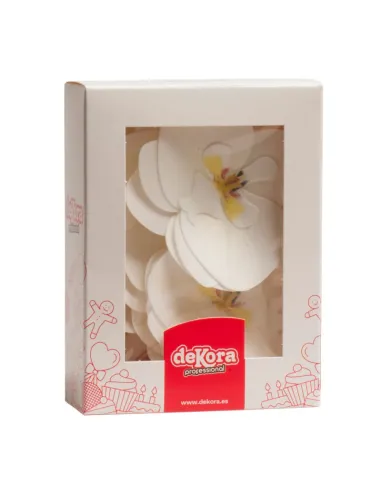 Set 10 orquídeas blancas de oblea 7,5 - 8,5 cm Dekora