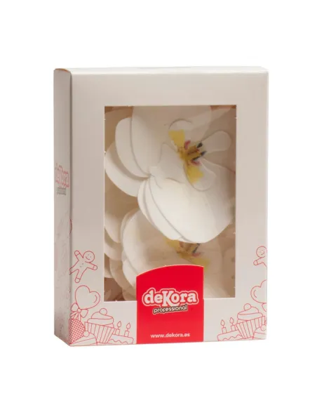 Set 10 orquídeas blancas de oblea 7,5 - 8,5 cm Dekora