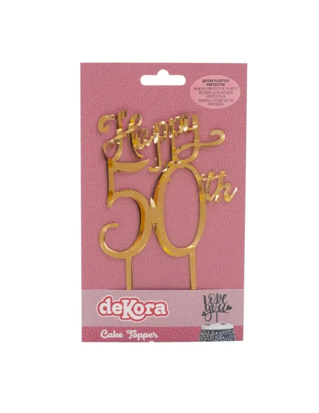 Topper dorado Feliz 50 aniversario