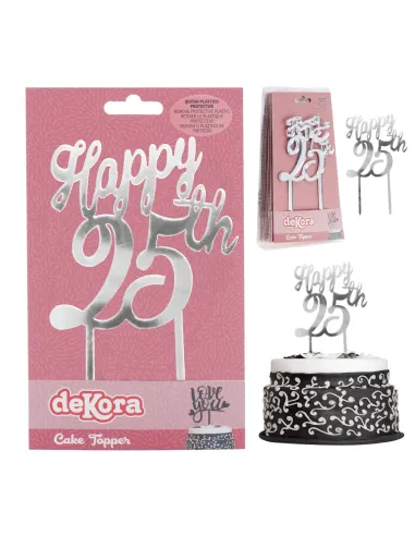 Topper plata Feliz 25 aniversario