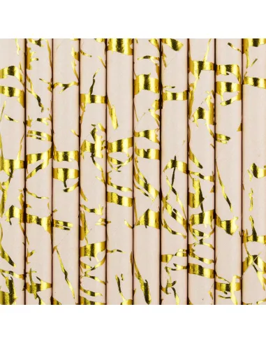 Set 10 pajitas de papel rosa claro y dorado PartyDeco