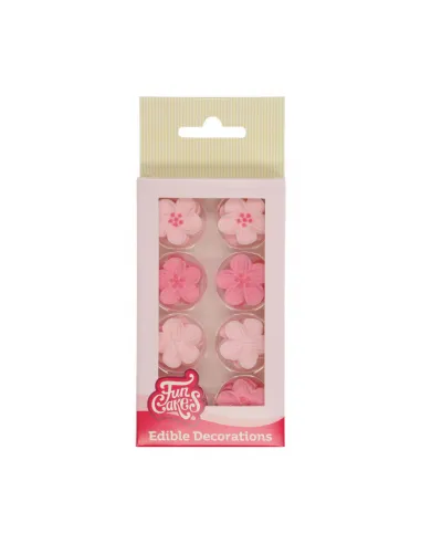 Set 24 decoraciones de azúcar Flores rosa Funcakes