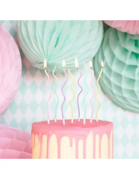 Set 8 velas onduladas tonos pastel PartyDeco