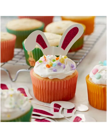 Set 24 toppers orejas de conejo con purpurina Pascua Wilton