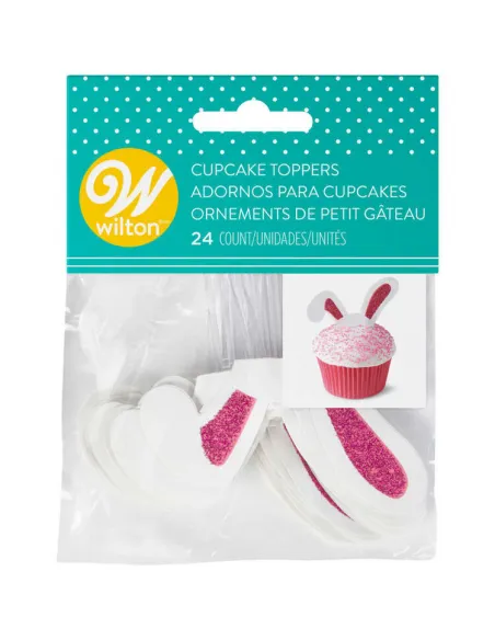 Set 24 toppers orejas de conejo con purpurina Pascua Wilton