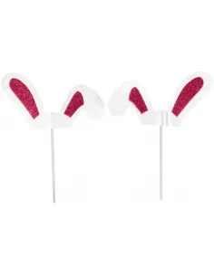 Set 24 toppers orejas de conejo con purpurina Pascua Wilton