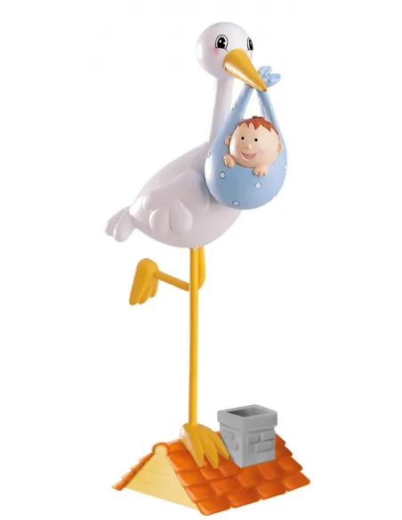 Figura Cigüeña pata coja bautizo niño 17,5 cm Dekora