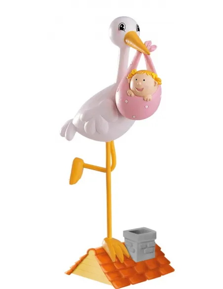 Figura Cigüeña pata coja bautizo niña 17,5 cm Dekora