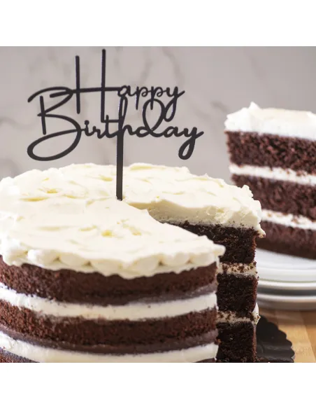 Topper negro para tarta Happy Birthday