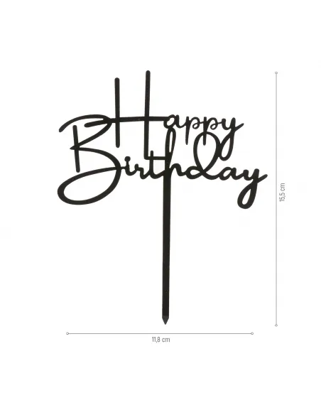 Topper negro para tarta Happy Birthday