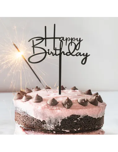 Topper negro para tarta Happy Birthday