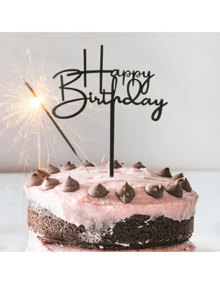 Topper negro para tarta Happy Birthday