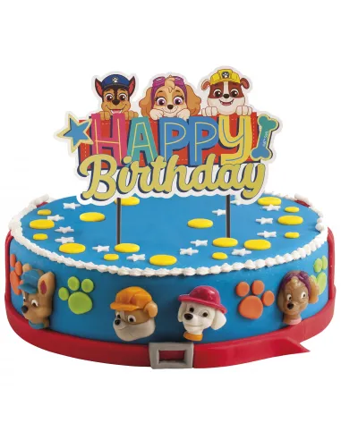 Topper de papel para tarta Happy Birthday Patrulla Canina