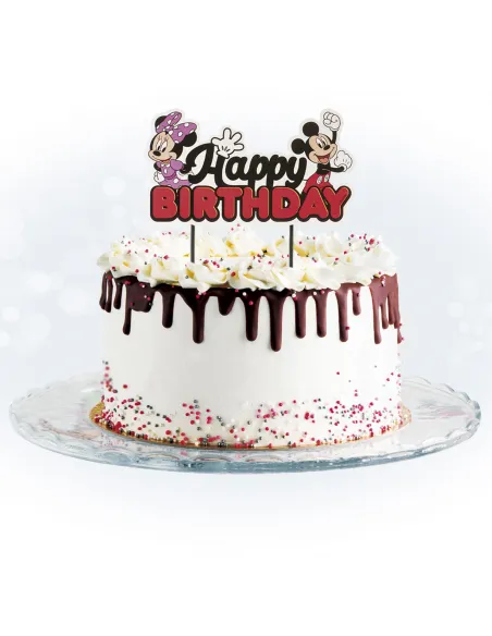 Topper de papel para tarta Happy Birthday Mickey y Minnie
