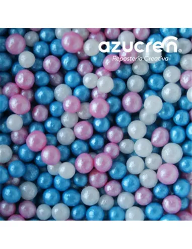 Perlas de azúcar rosa, azul y blanca 4 mm 90 g Azucren