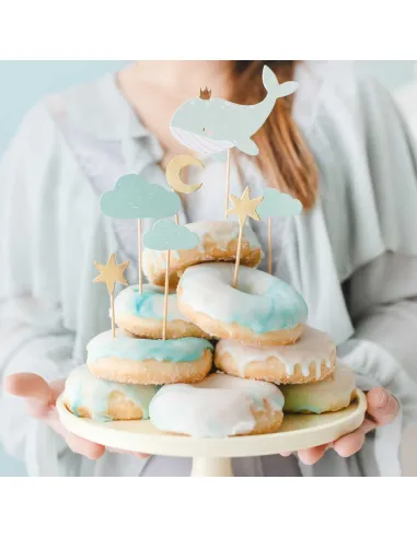 Set 7 toppers azules y dorados PartyDeco