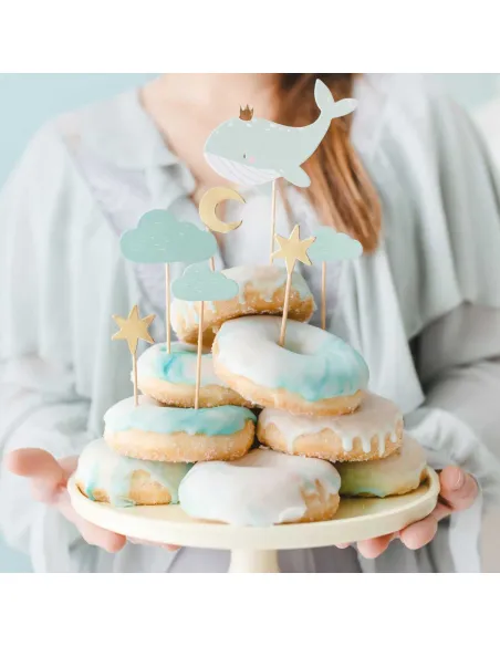 Set 7 toppers azules y dorados PartyDeco