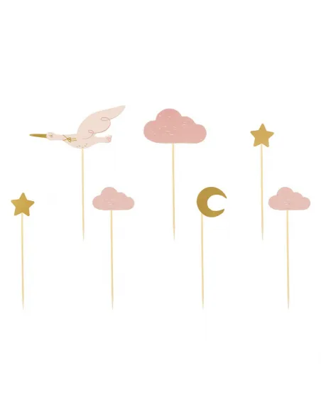 Set 7 toppers rosa y dorados PartyDeco