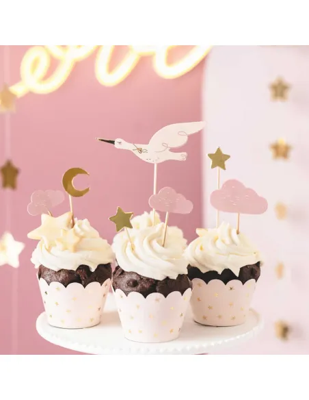 Set 7 toppers rosa y dorados PartyDeco