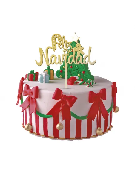 Topper dorado para tarta Feliz Navidad Dekora