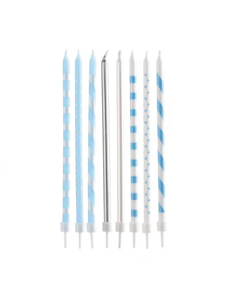 Set 16 velas mix azul, blanca y plata Dekora