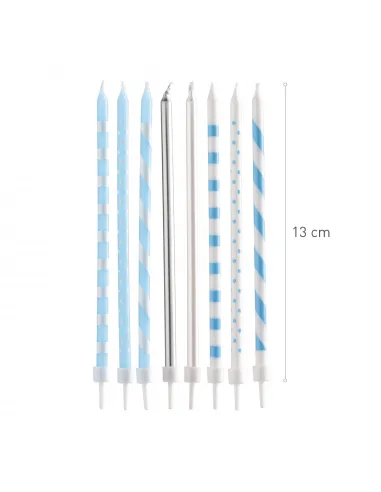 Set 16 velas mix azul, blanca y plata Dekora