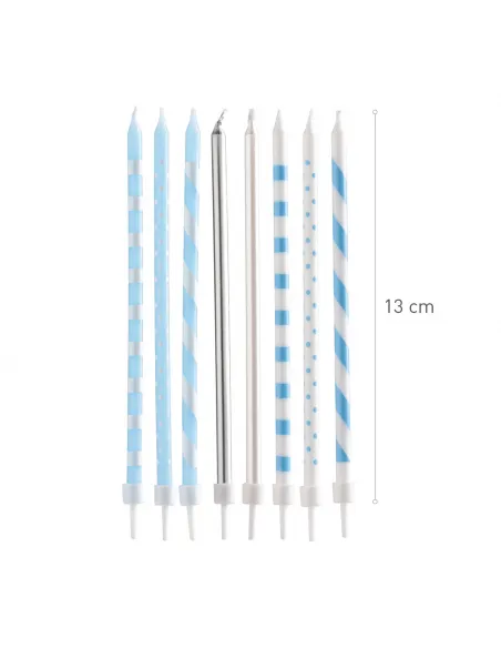 Set 16 velas mix azul, blanca y plata Dekora