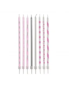 Set 16 velas mix rosa, blanca y plata Dekora