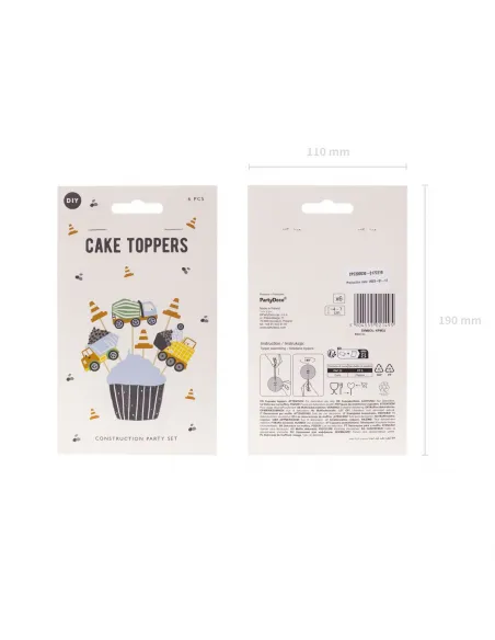 Set 6 toppers Construcción PartyDeco